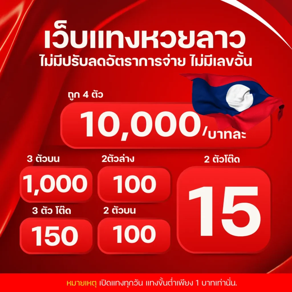 เว็บซื้อหวยลาว เว็บหวยจ่ายจริง แทงหวยลาว 4 ตัว บาทละ 10,000
